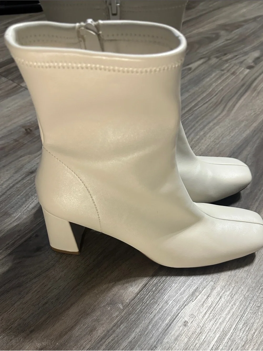 a new day Cream Pointed Toe Ankle Booties with Block Heel
